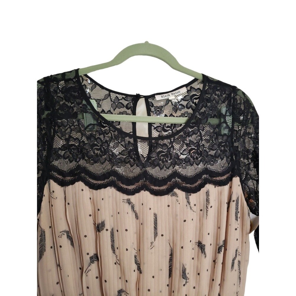 Black Rainn Lace and Pleats Dress Size M - eyelash lase, feathers and polka dots